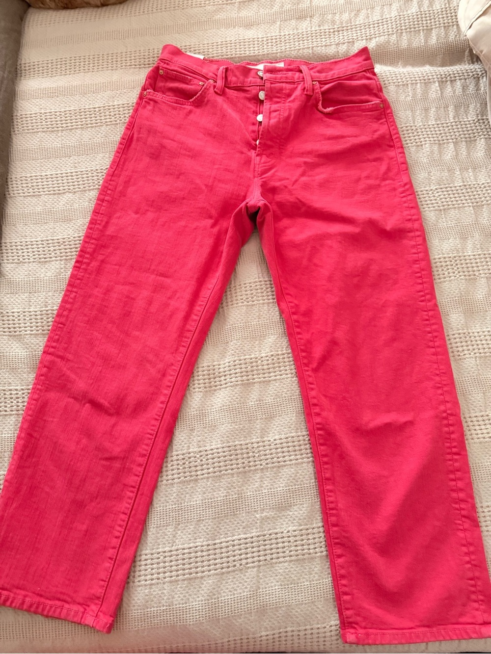 MOTHER Straight-Leg Jeans in Bright Pink